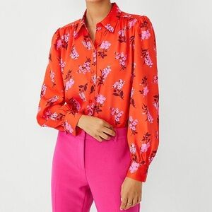 Ann Taylor Red & Pink Floral Blouse